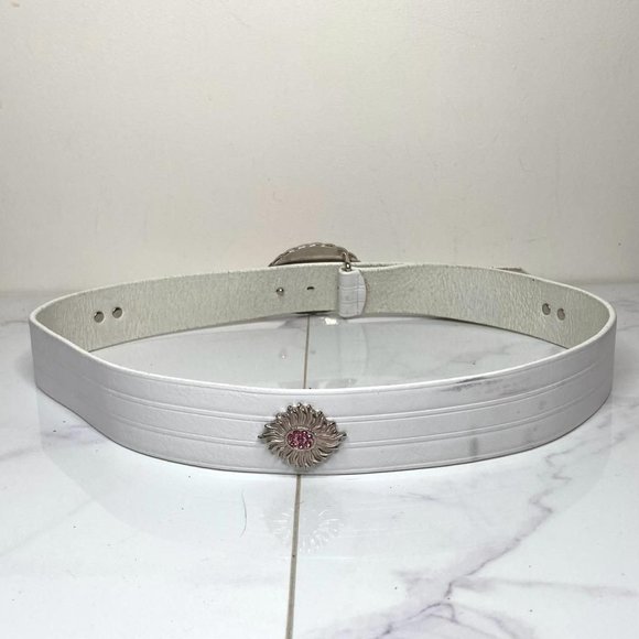 2000s JULIANA COLLEZIONE White Pink Enamel Crystal Leather Belt Y2K Barbiecore L main image 6